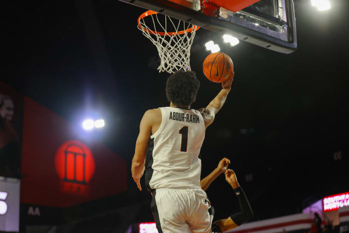 Georgia guard Jabri Abdur-Rahim (1) during Georgia’s exhibition against Eastern Kentucky University at Stegeman Coliseum in Athens, Ga., on Monday, Oct. 30, 2023. (Cassie Baker/UGAAA)